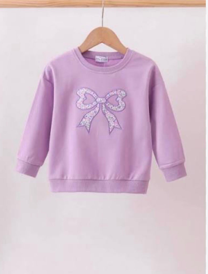 Purple Floral Applique Bow Top