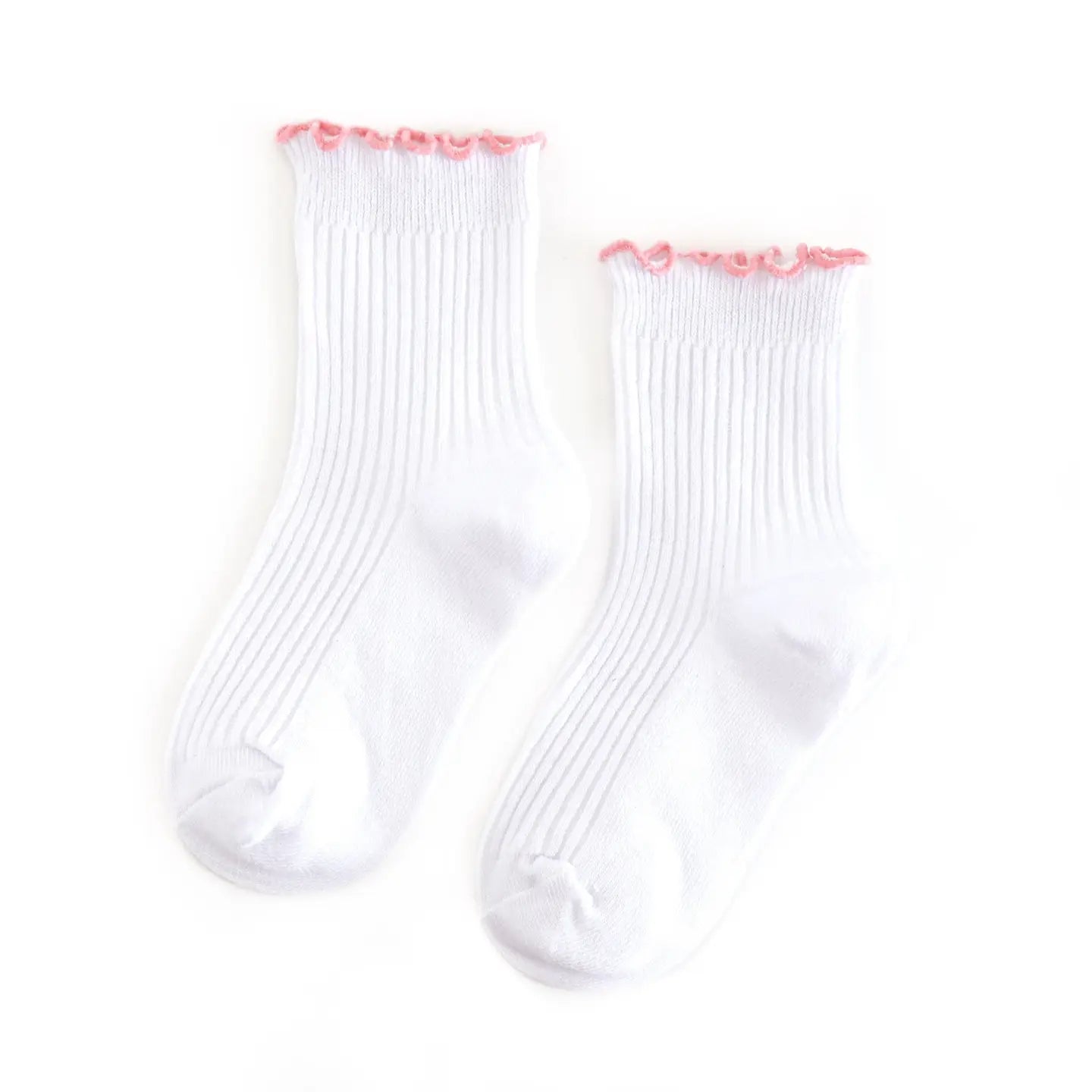 Ribbed Lettuce Trim Midi Socks - White/Blossom