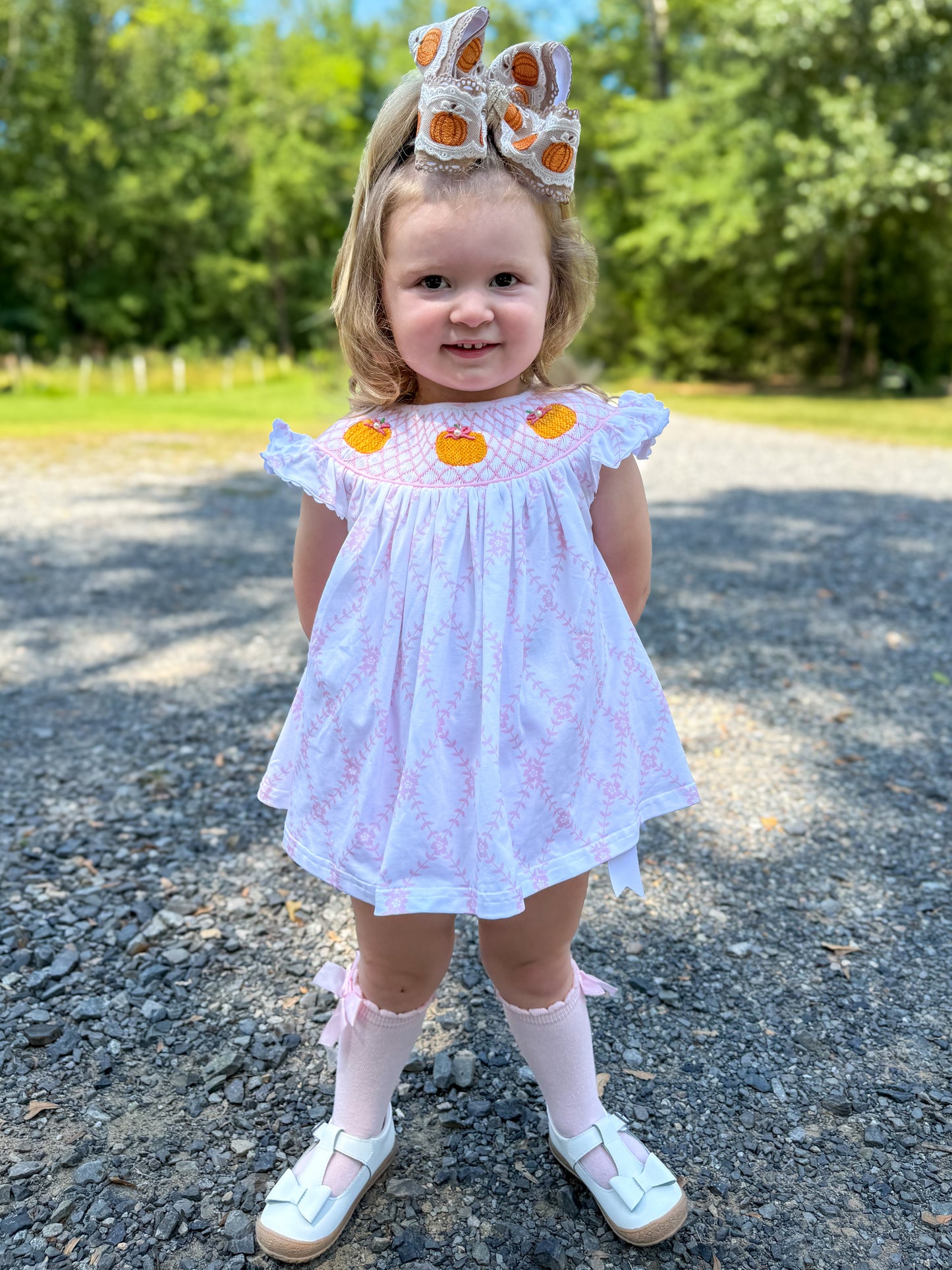 Pink Pearl Hand Smocked Pumpkin Diaper Set