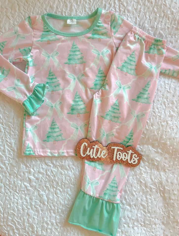 Preorder - pink and green Christmas tree set - Ships Sept