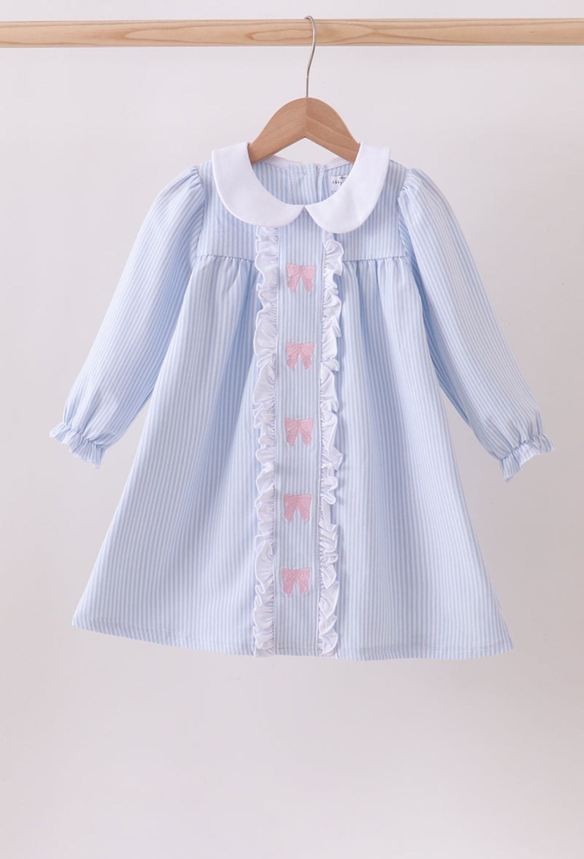 Blue stripe embroidered bow dress