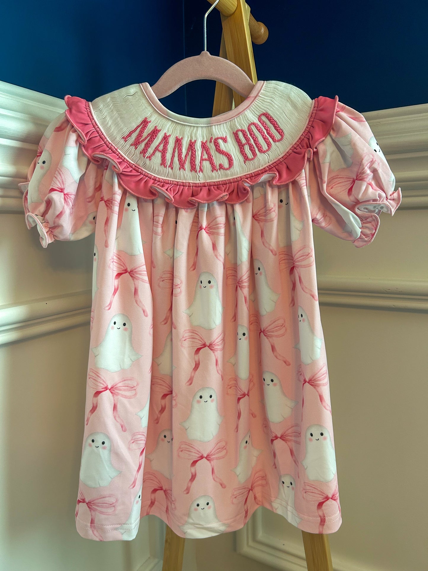 Hand Smocked Pink MAMA'S BOO Ghost dress