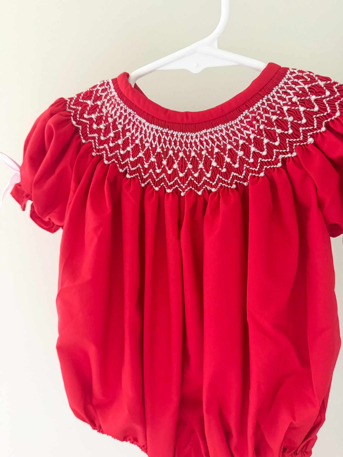 Hand Smocked Red Pearl Bubble