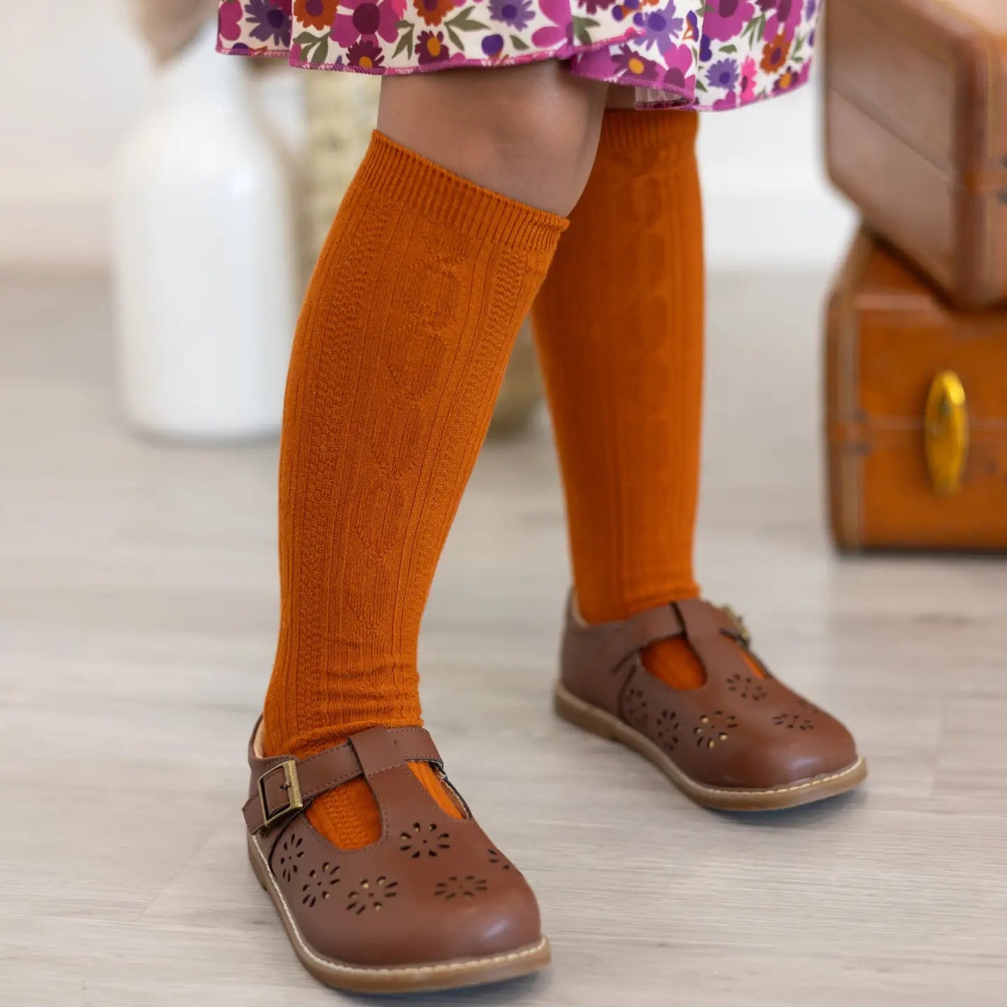 Pumpkin Spice Cable Knit Knee High Socks