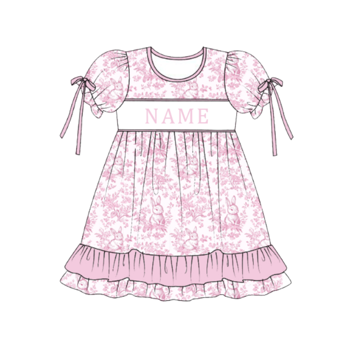 Preorder - Pink Bunny Toile Dress - Ships late Jan/early Feb