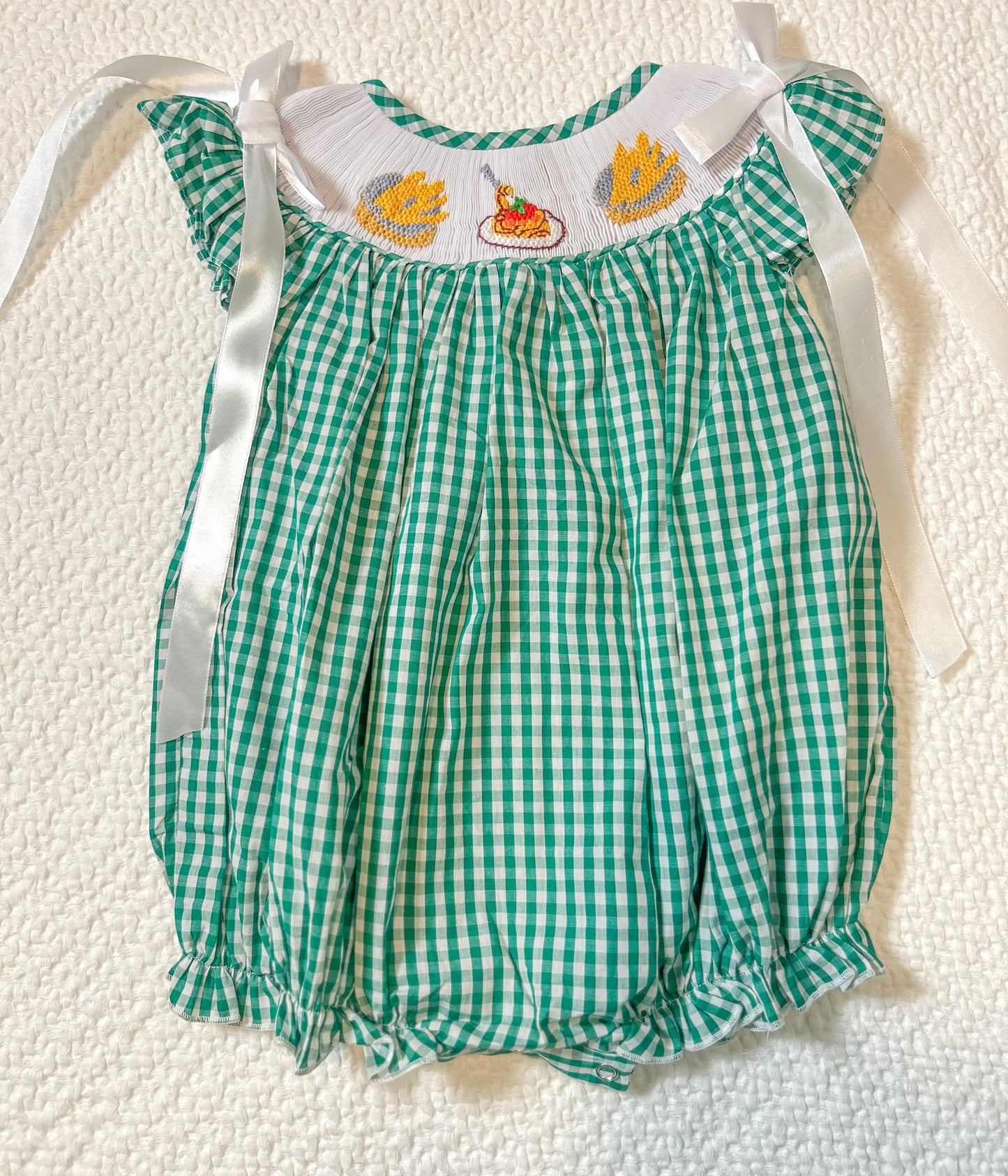 Green Plaid Hand Smocked Bubble