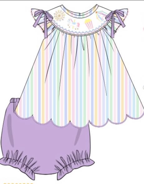 PREORDER - SHIPS TO CUSTOMERS late October - Hand Smocked Pastel Fair Diaper Set