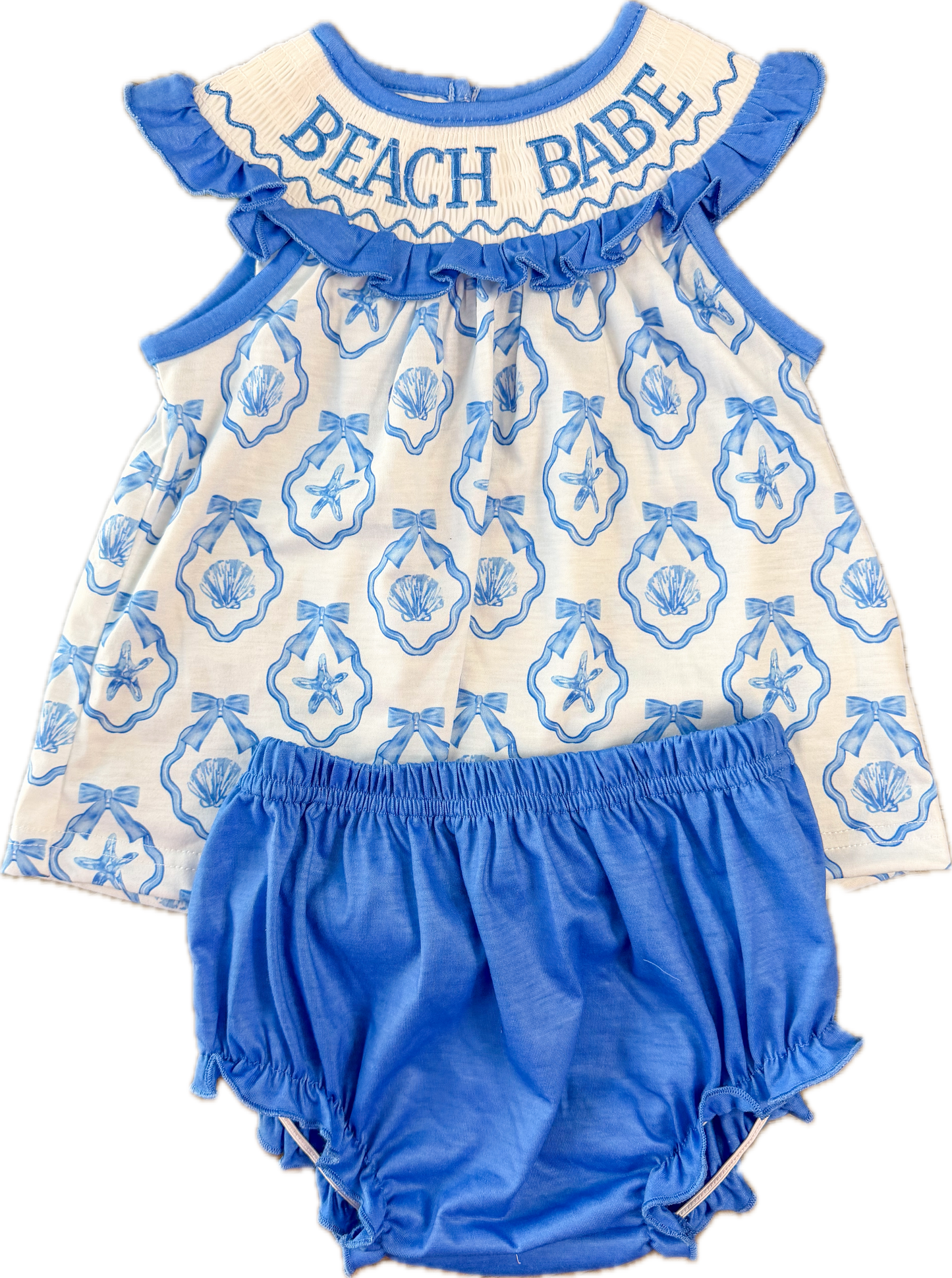 Blue seashell BEACH BABE diaper set