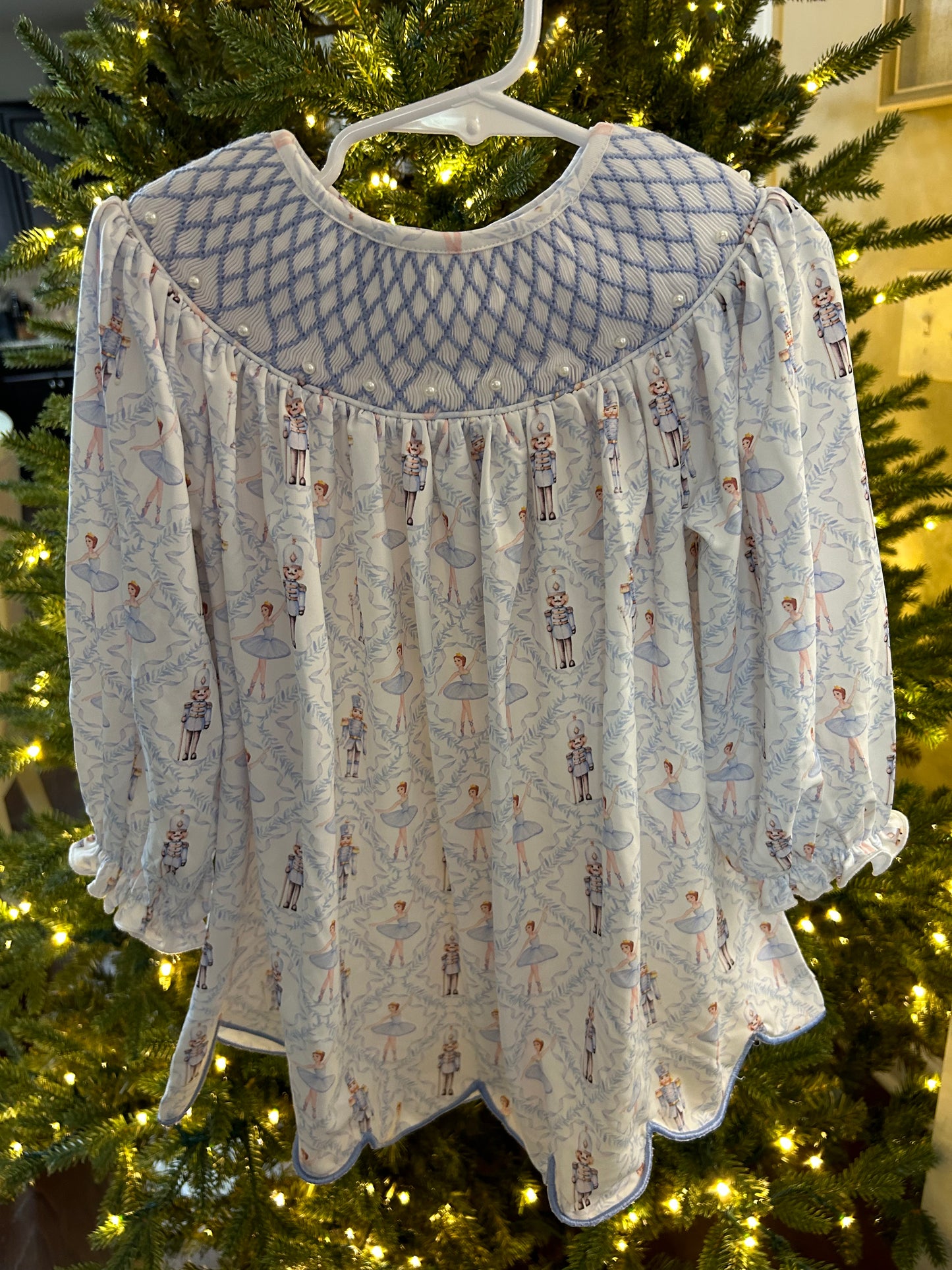 Hand Smocked Blue Pearl nutcracker dress