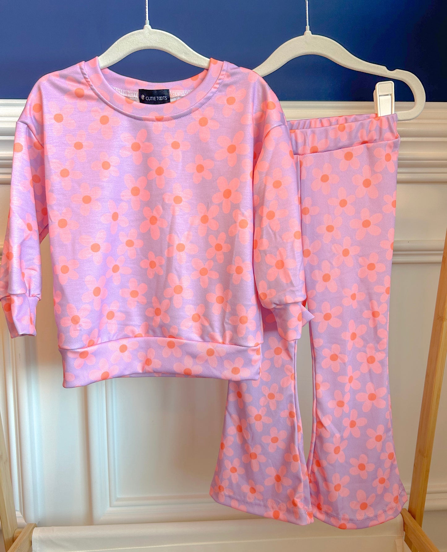 Pink and Purple Flower Flare Pant set
