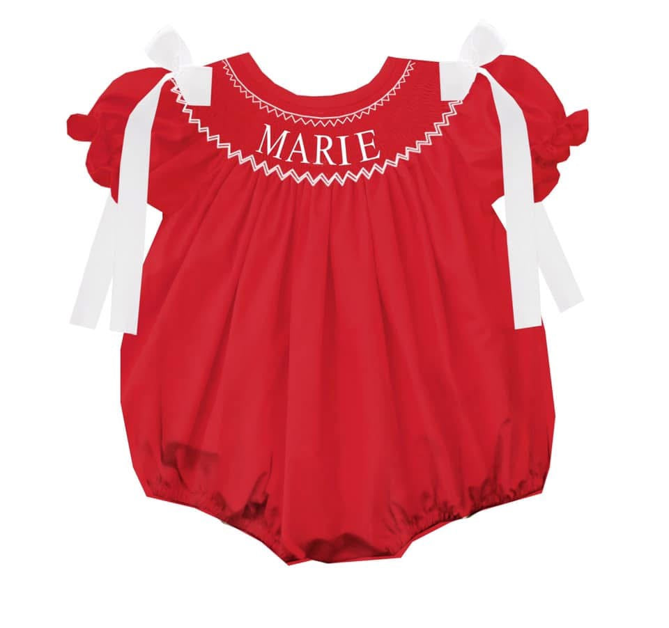 Preorder - Red Hand Smocked Custom Name / Ships early Oct