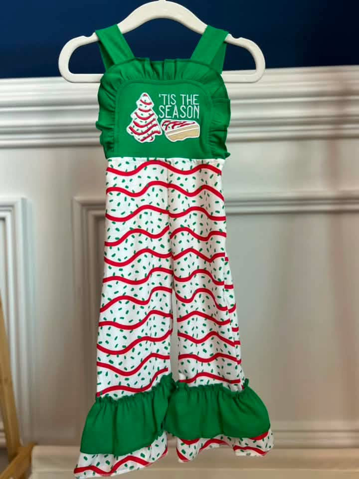 Preorder - Christmas tree cake pant romper - Ships Sept