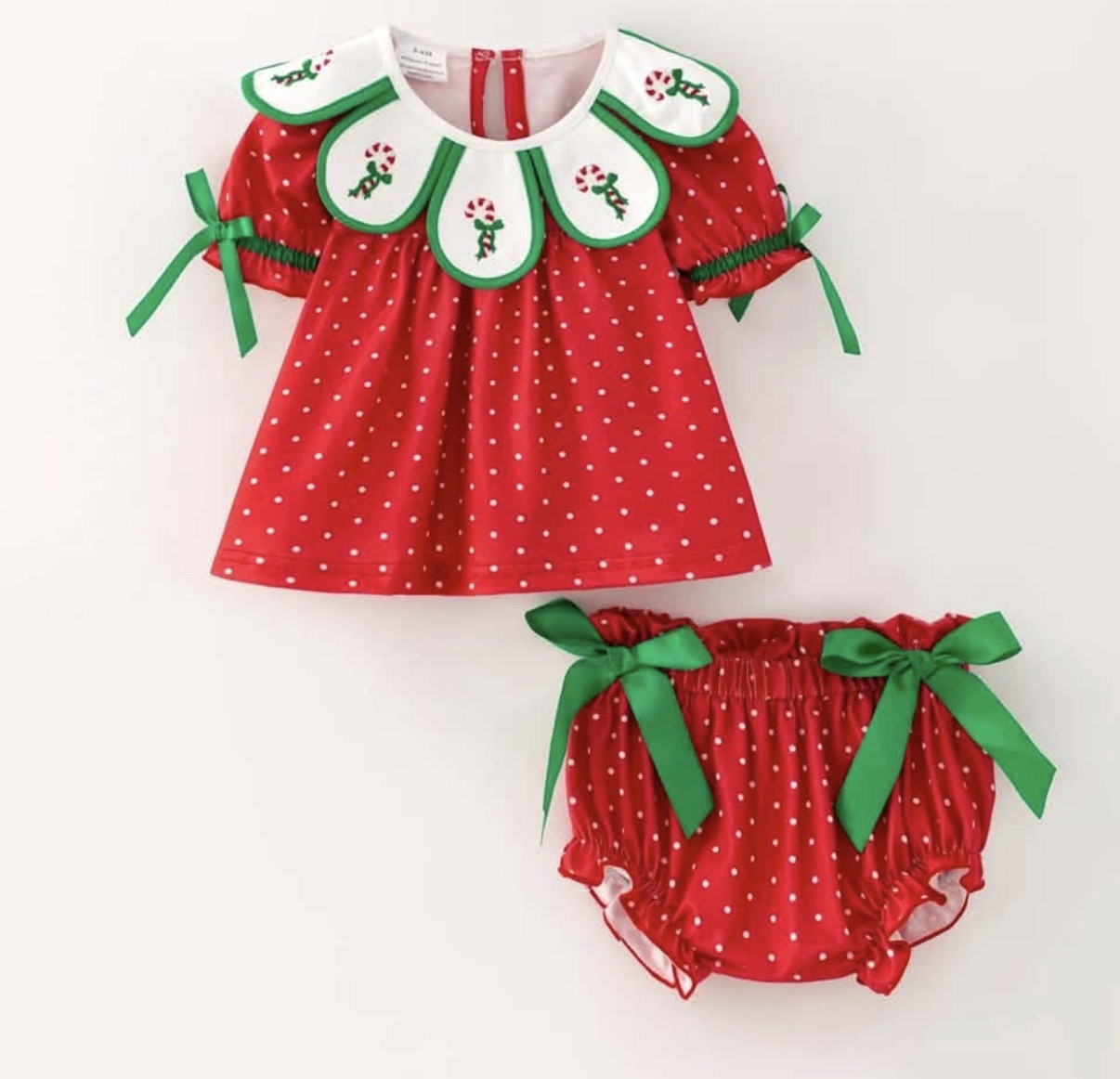 Preorder - red polka dot petal neck Christmas diaper set / ships Sept
