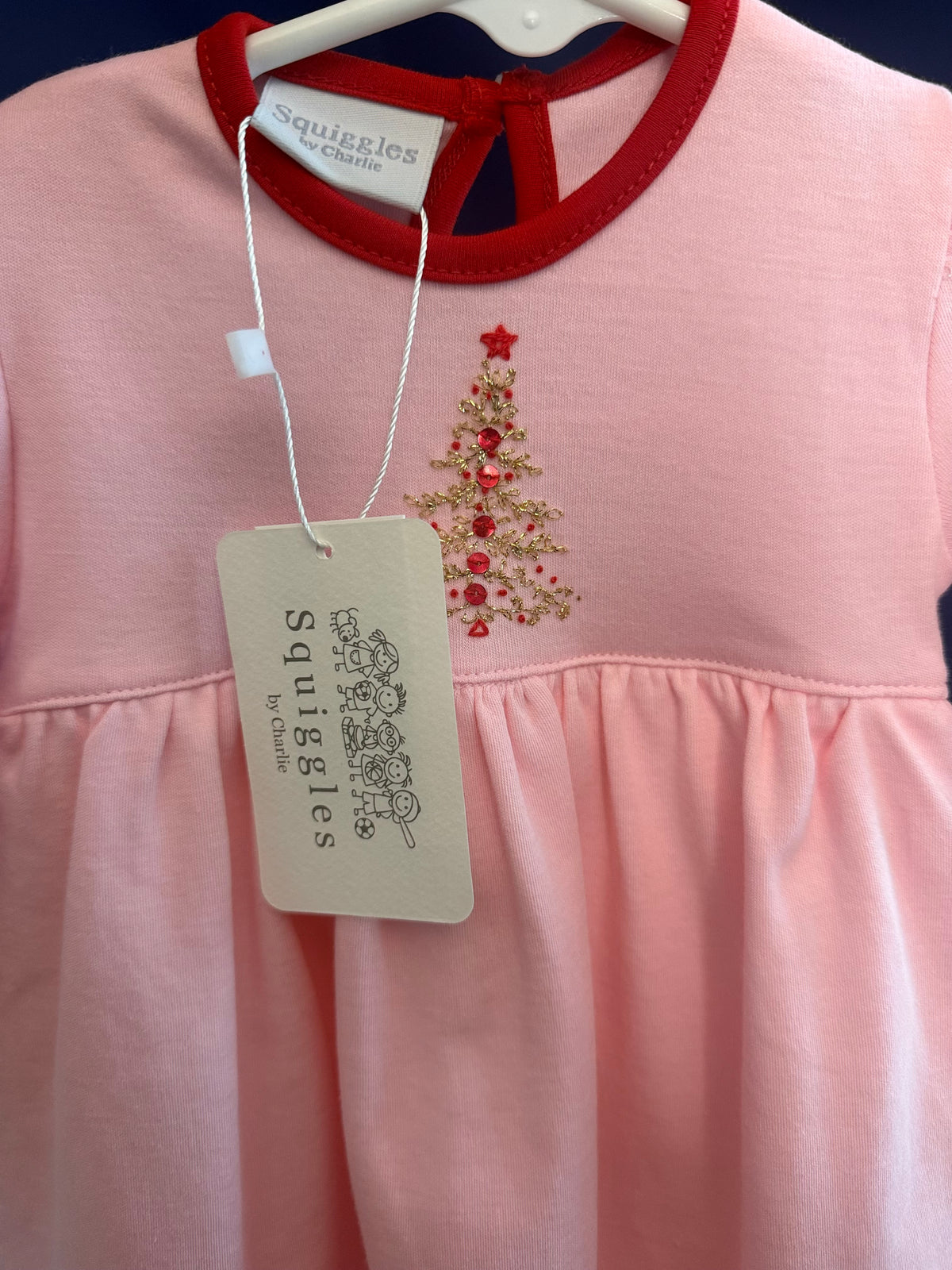 Hand embroidered pink and gold Pima cotton skirted bubble