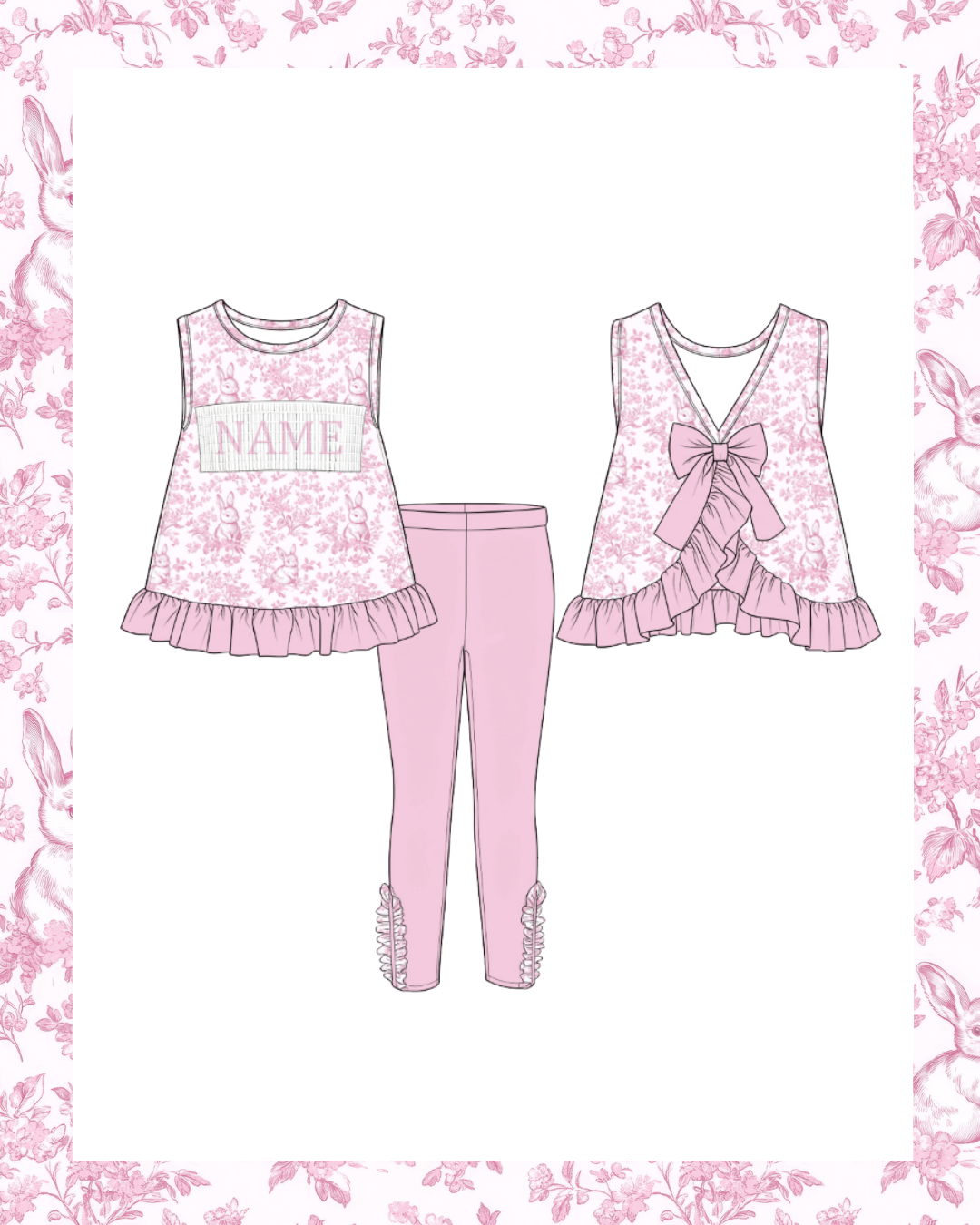 Preorder - Pink Bunny Toile Pant Set - Ships late Jan/early Feb