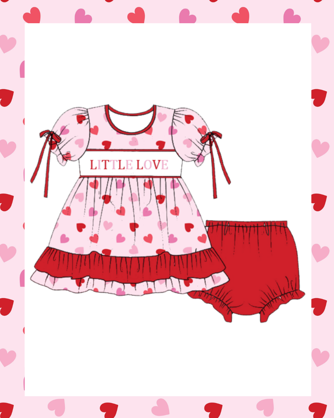 Preorder - Pink/Red Heart Diaper Set - Ships late Jan/early Feb