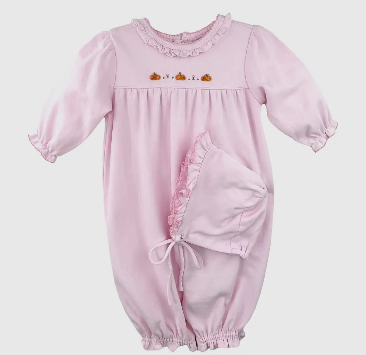 Pink pumpkin convertible romper/gown with hat