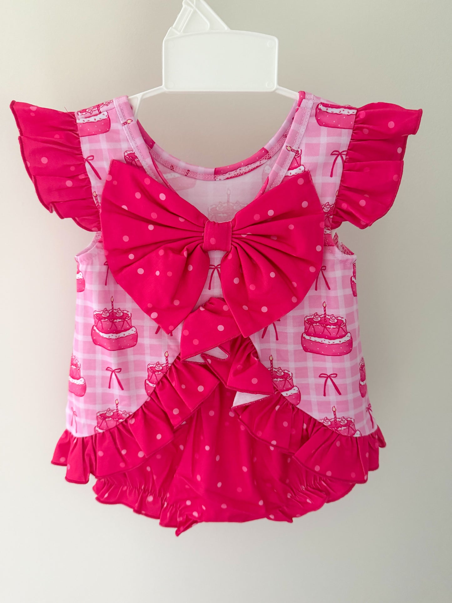 Pink Birthday Cake Bow Back diaper set
