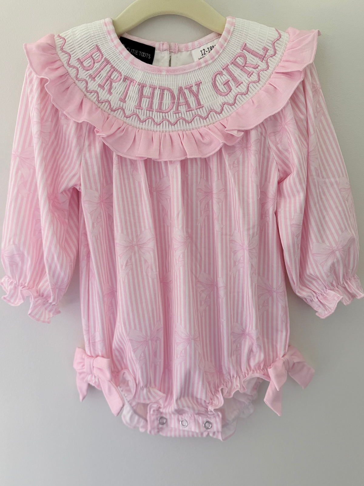 BIRTHDAY GIRL Pink Stripe Bow Bubble