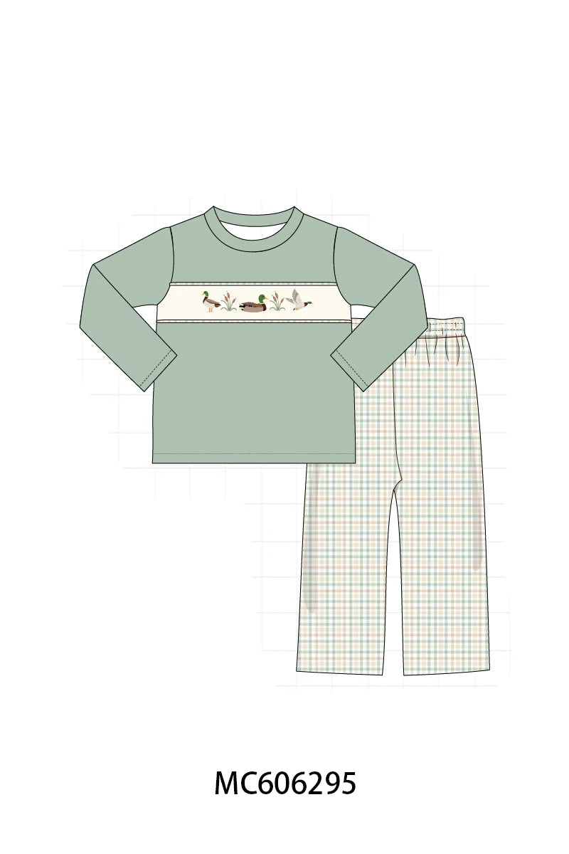Plaid Ducks Boy Pant Set - Ships December