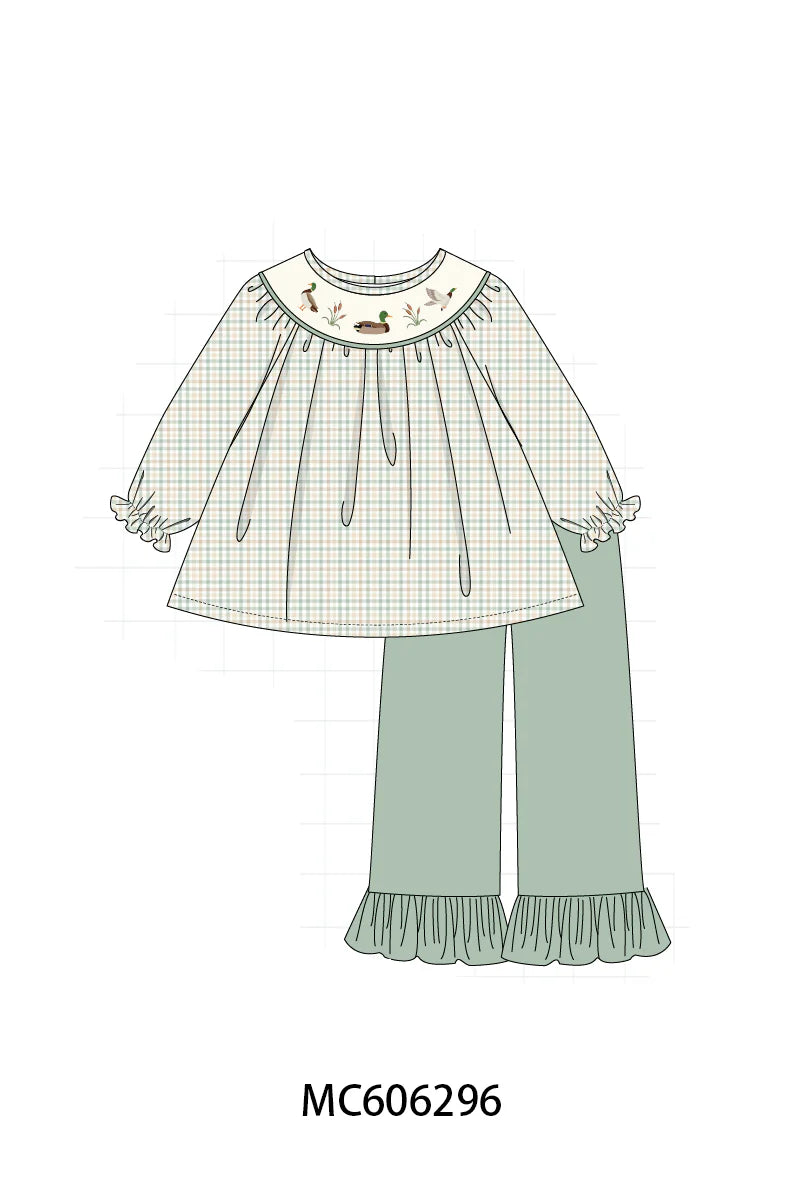 Plaid Ducks Girl Pant Set - Ships December