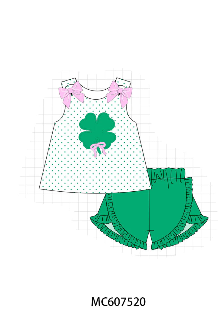 Preorder - Girls Green Clover Short Set / Ships late Jan