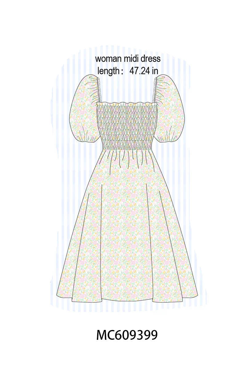 Preorder - Yellow Floral Smocked Mom Dress / Ships early April