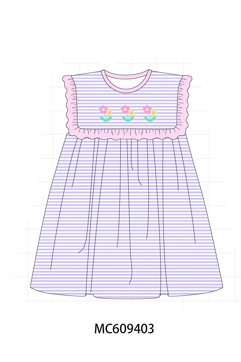 Preorder - Purple Stripe Flowers Dress / Ships early April