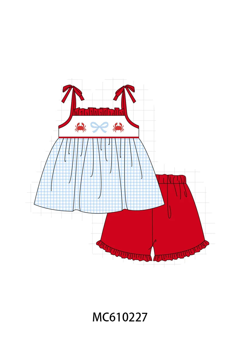 Preorder - GirlsBlue and Red Crab Short Set / Ships April