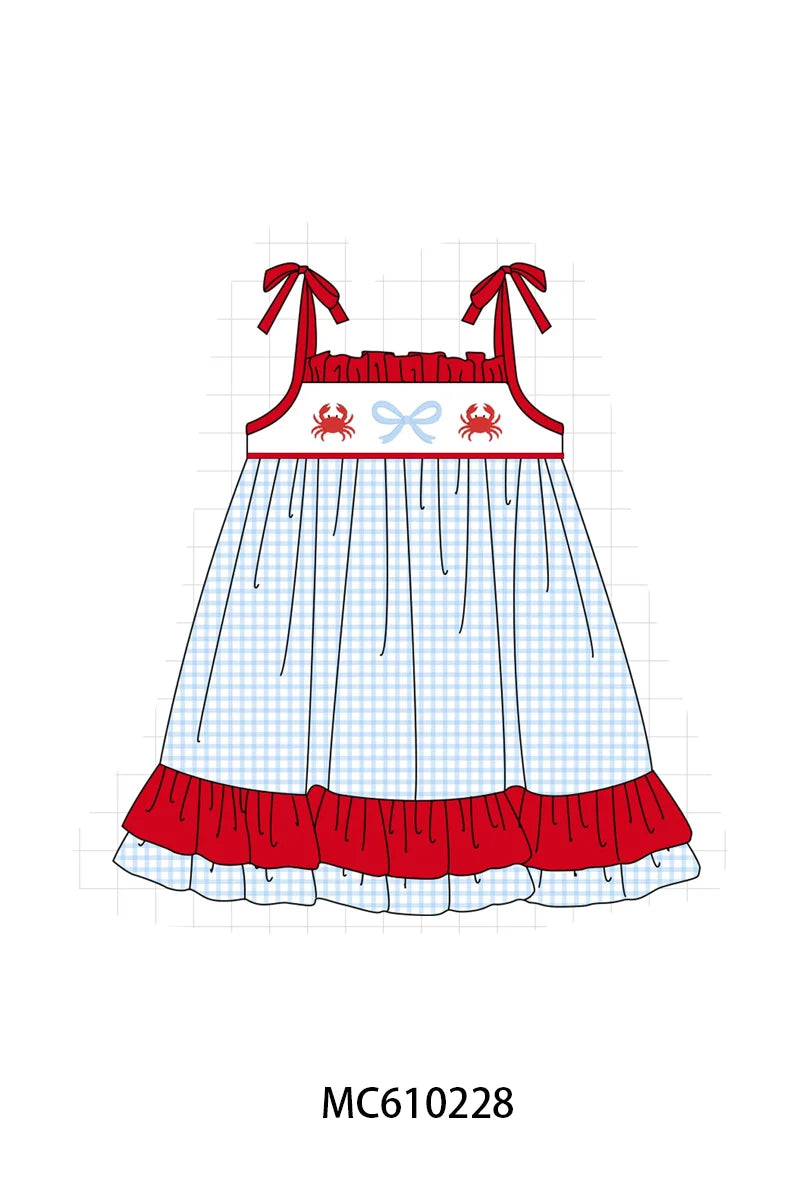 Preorder - Girls Blue and Red Crab Dress / Ships April
