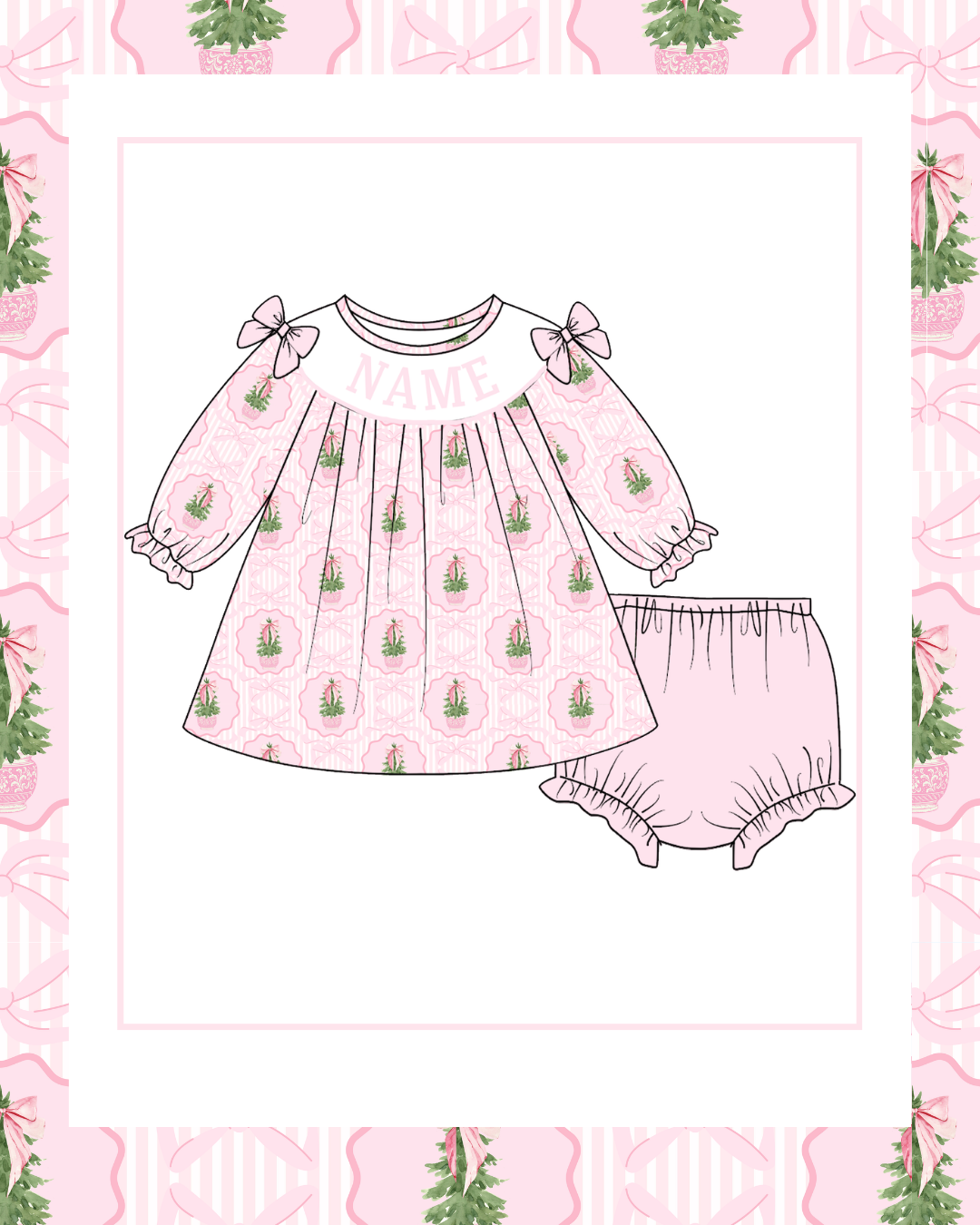 Preorder / Pink Christmas Trees Diaper Set- Ships late October