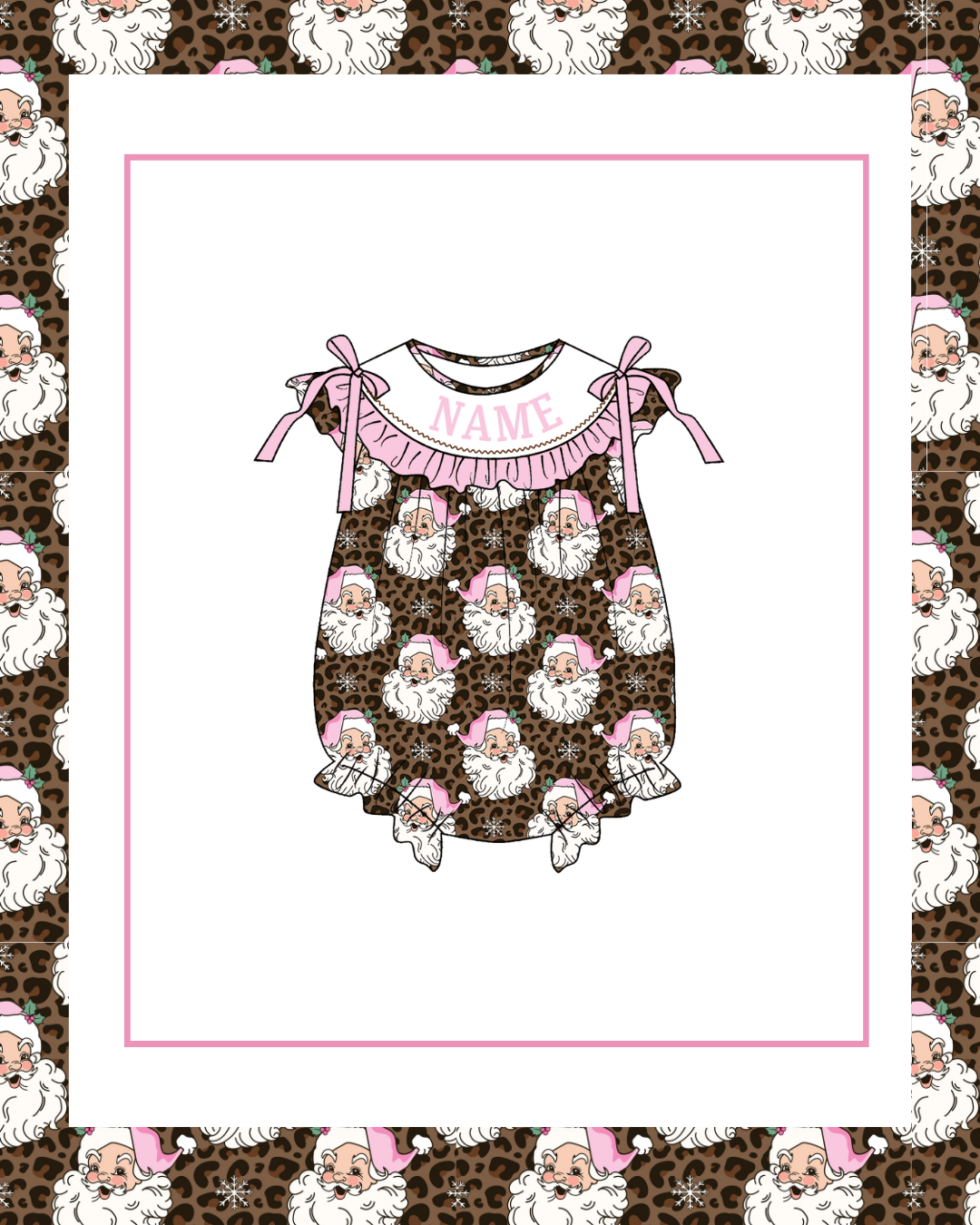 Preorder / Classic Leopard Pink Santa Short Sleeve Bubble - Ships late October