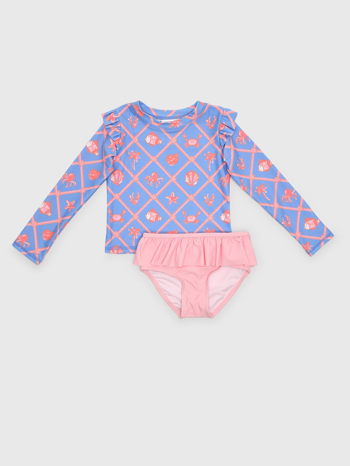 Ruffle Butts Tropical Trellis Long Sleeve Swim
