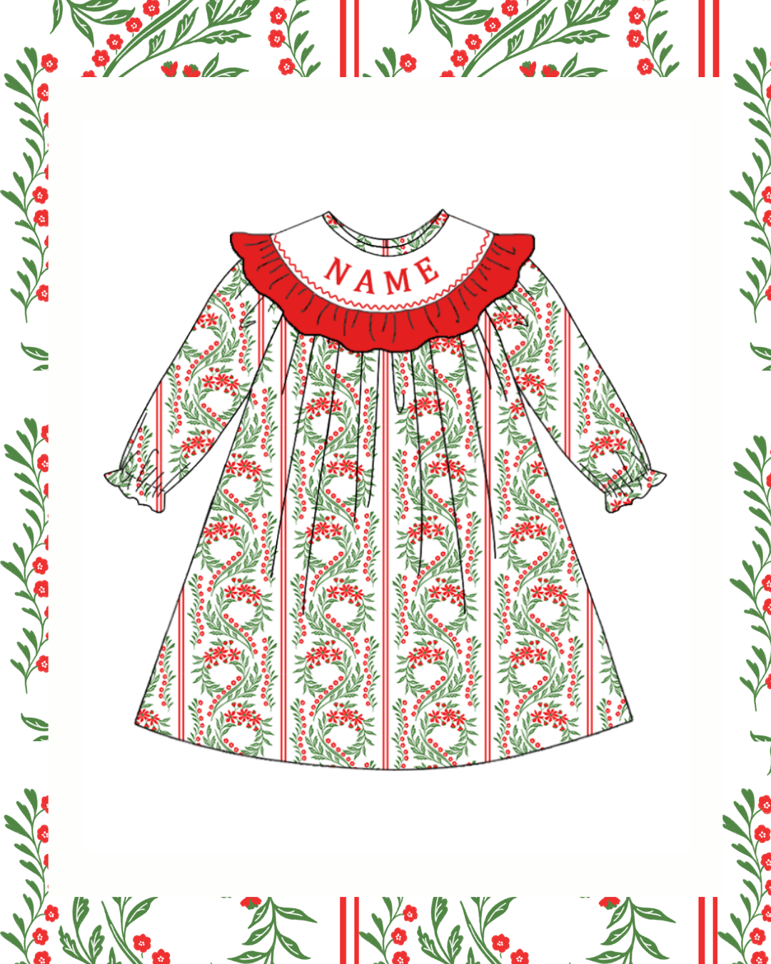 Preorder / Red Christmas Floral Dress - Ships late October