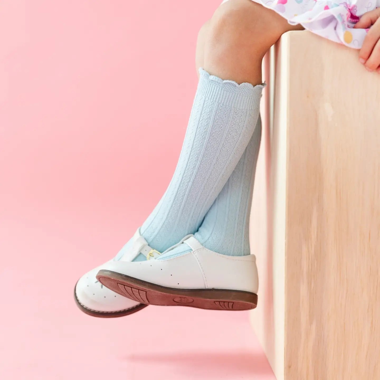 Sky Blue Frill Knee High Socks
