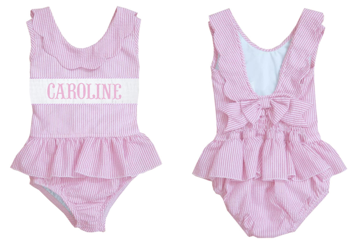 Preorder - Hand Smocked Seersucker - One Piece (Ships from CT to customers early March)