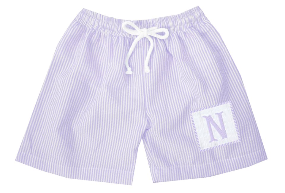 Preorder - Hand Smocked Seersucker Swim Trunks (Ships from CT to customers early March)