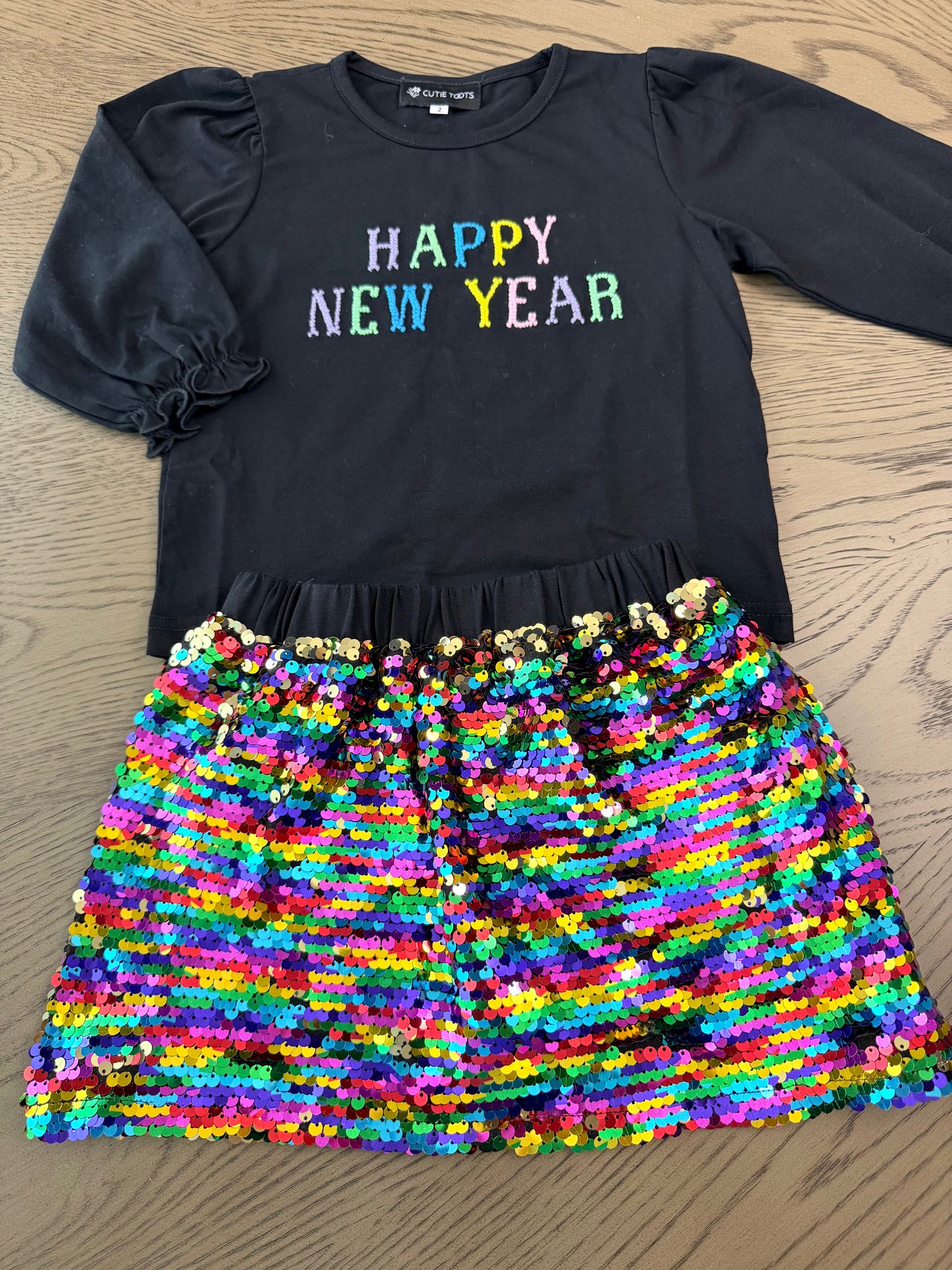 Happy New Year French Knot Sequin Skort Set