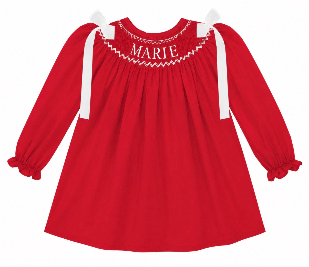 Preorder - Red Hand Smocked Custom Name / Ships early Oct