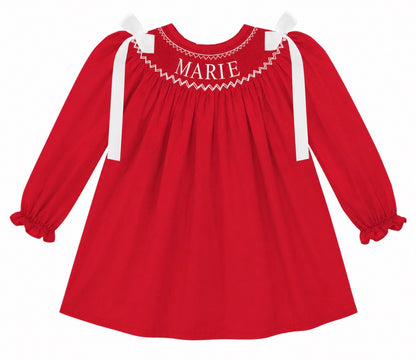Preorder - Red Hand Smocked Custom Name / Ships early Oct
