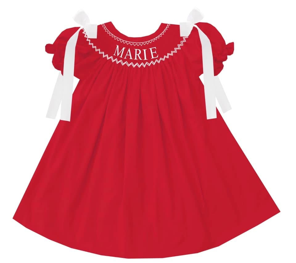Preorder - Red Hand Smocked Custom Name / Ships early Oct