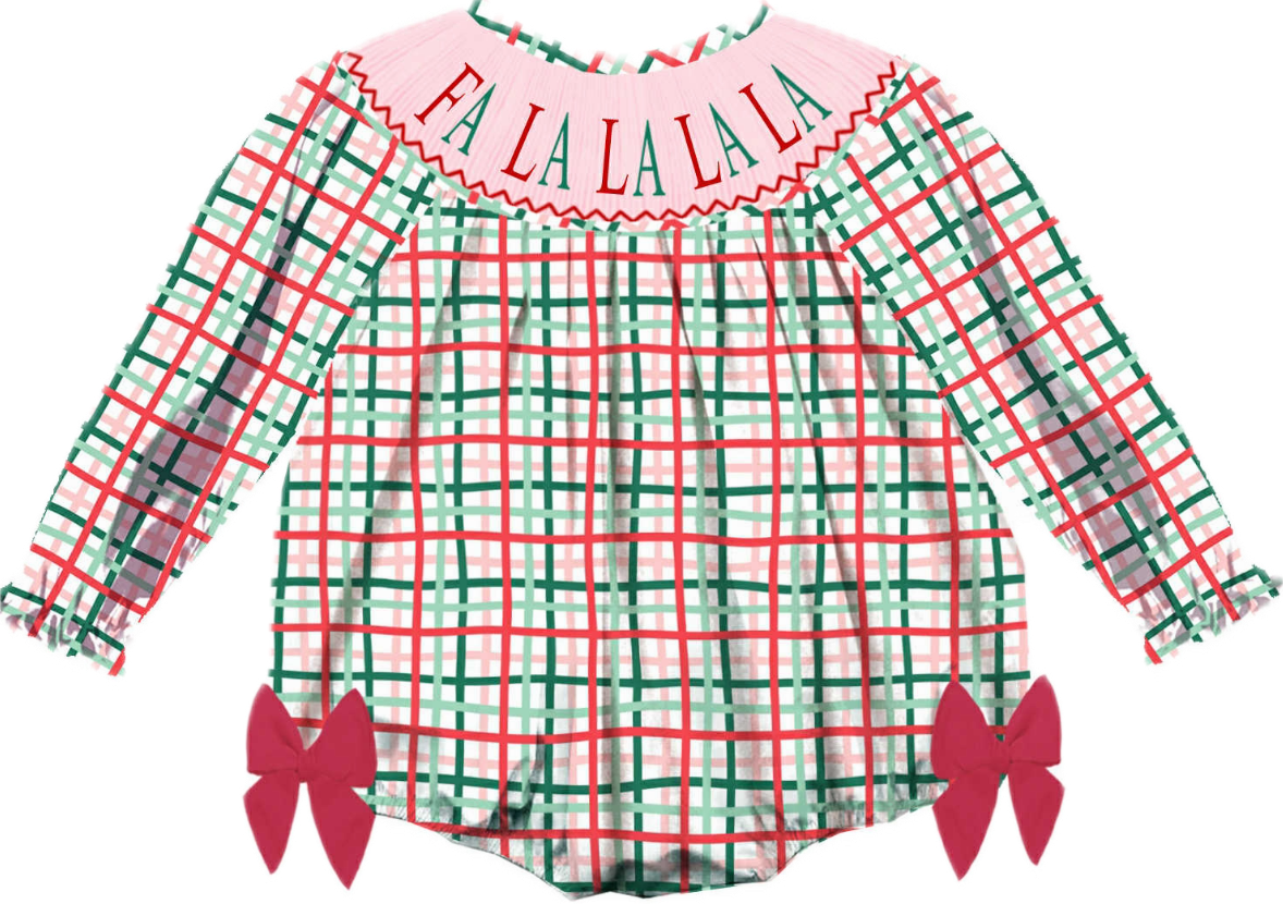 Preorder - Hand Smocked Christmas Plaid FA LA LA LA LA / Ships early Oct