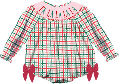 Preorder - Hand Smocked Christmas Plaid FA LA LA LA LA / Ships early Oct