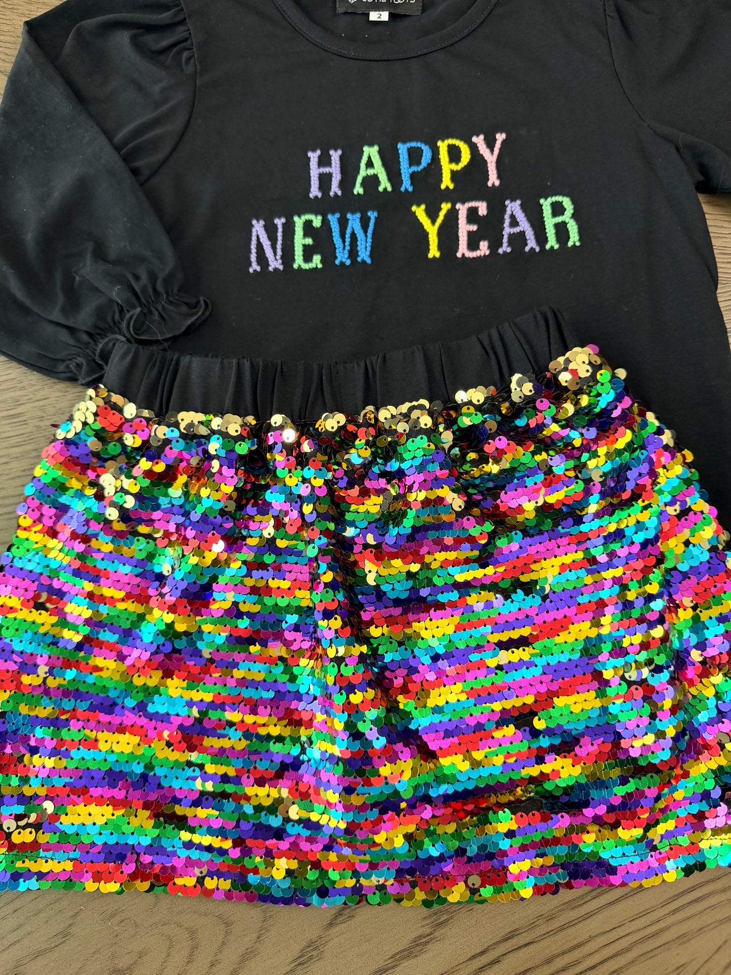 Happy New Year French Knot Sequin Skort Set