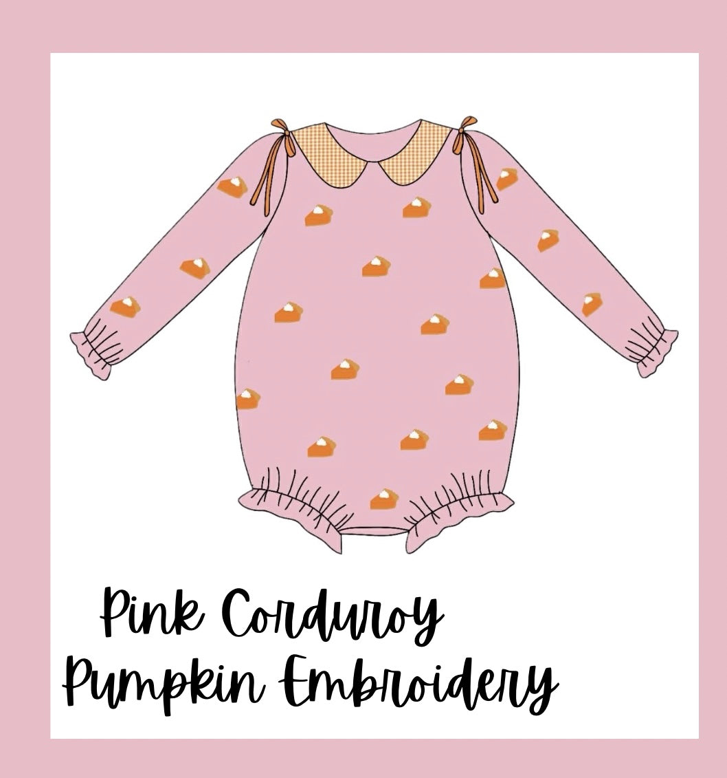 Pink Corduroy pumpkin pie embroidered bubble