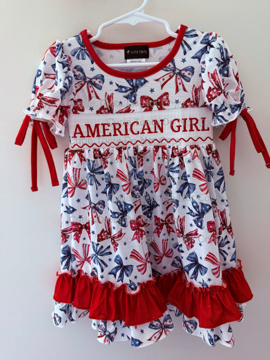 Patriotic Bows Ruffle Dress "AMERICAN GIRL"