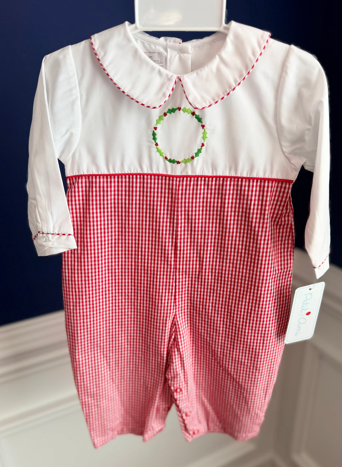 Petit Ami Boys Christmas Wreath Pant Romper