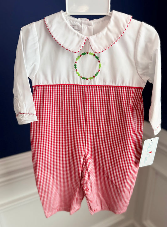 Petit Ami Boys Christmas Wreath Pant Romper