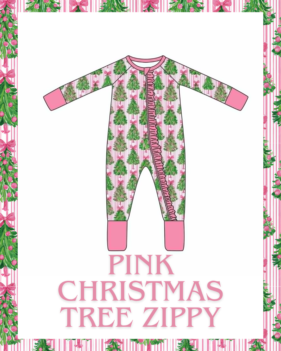 Preorder - Pink Christmas Tree Bamboo Zippy / Ships October