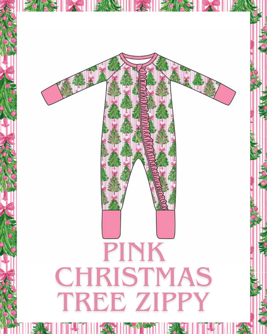 Preorder - Pink Christmas Tree Bamboo Zippy / Ships October